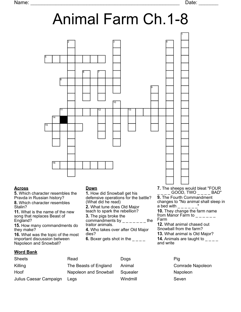Animal Farm Ch.1-8 Crossword