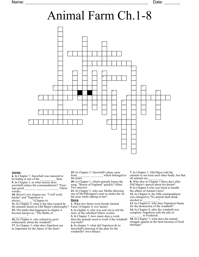 Animal Farm Ch.1-8 Crossword