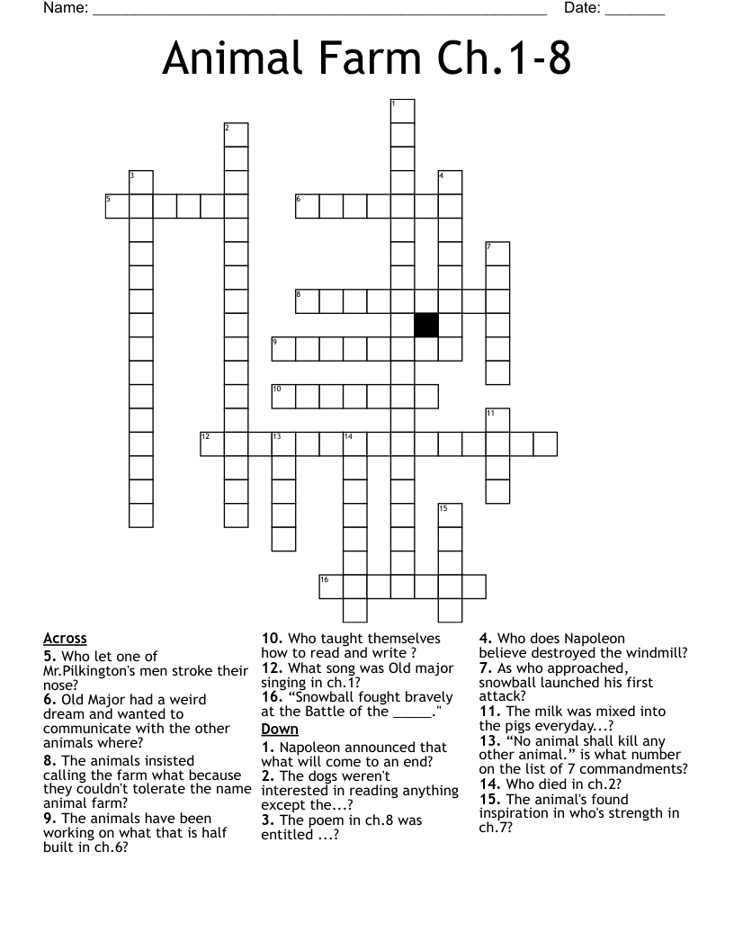 Animal Farm Ch.1-8 Crossword