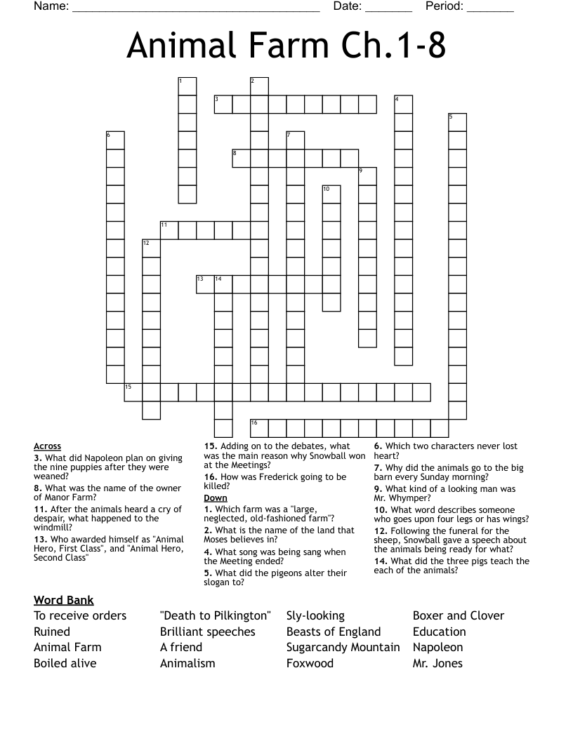 Animal Farm Ch.1-8 Crossword