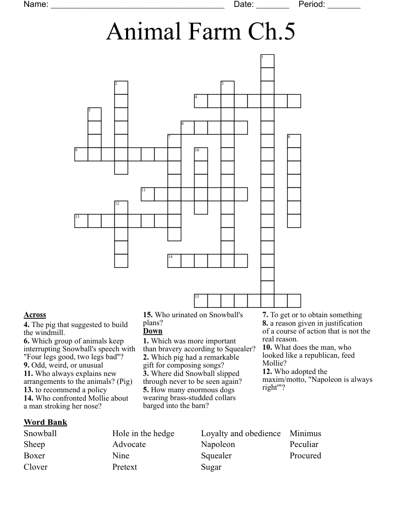 Animal Farm Ch.5 Crossword