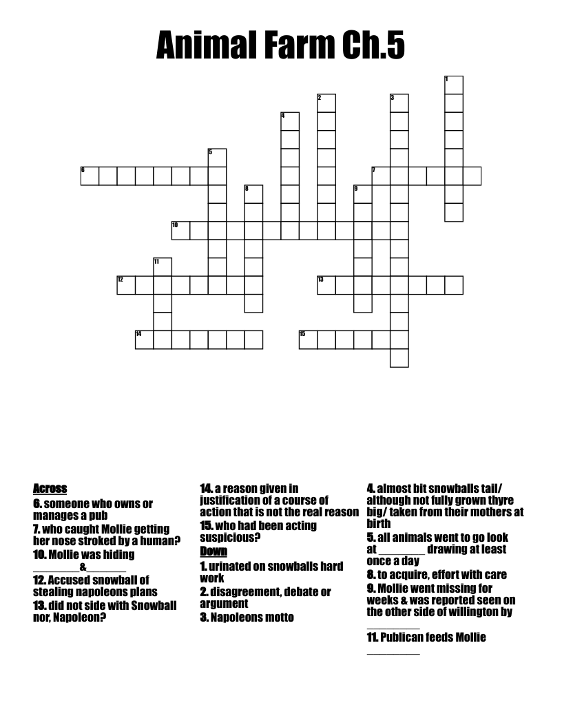 Animal Farm Ch.5 Crossword