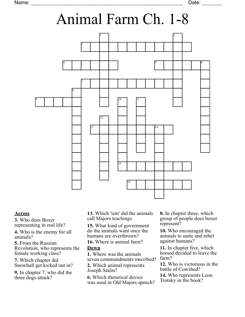 Animal Farm Ch. 1-8 Crossword
