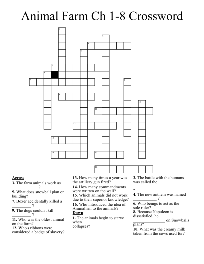 Animal Farm Ch 1-8 Crossword