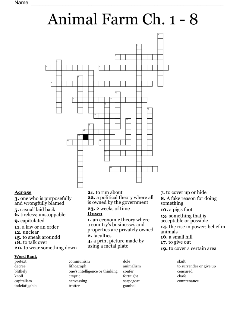 Animal Farm Ch. 1 - 8 Crossword