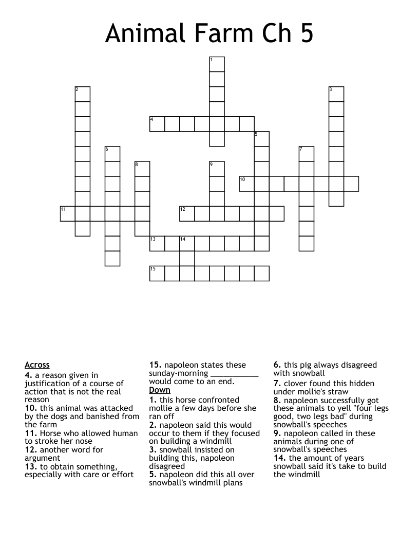 Animal Farm Ch 5 Crossword