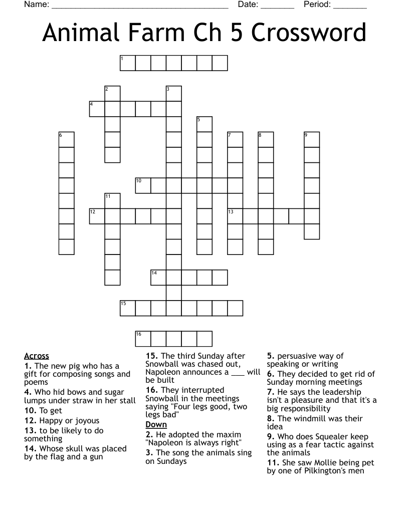 Animal Farm Ch 5 Crossword