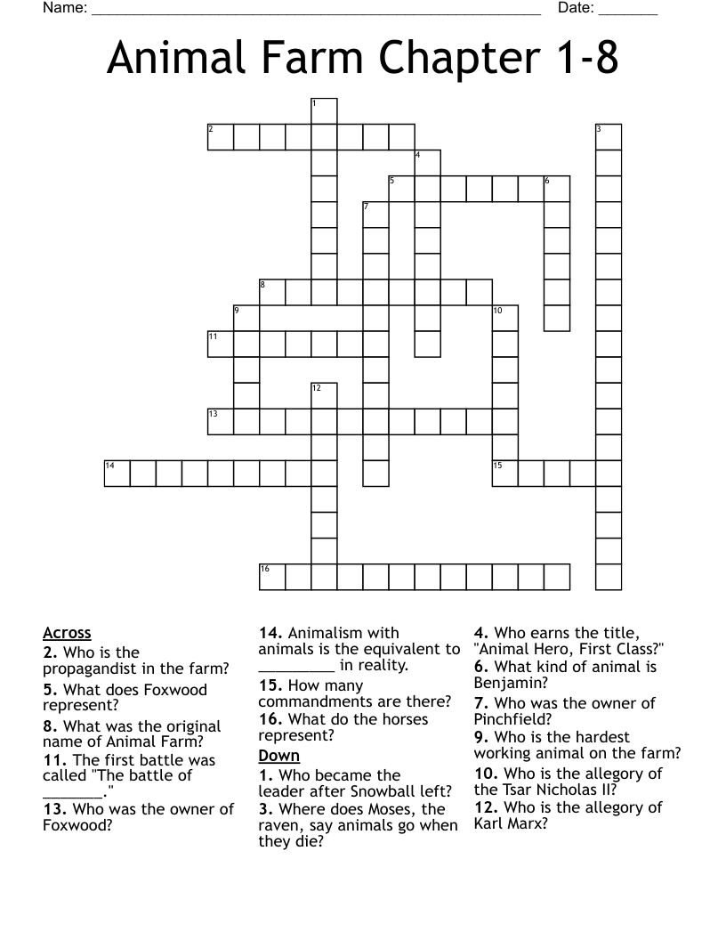 Animal Farm Chapter 1-8 Crossword