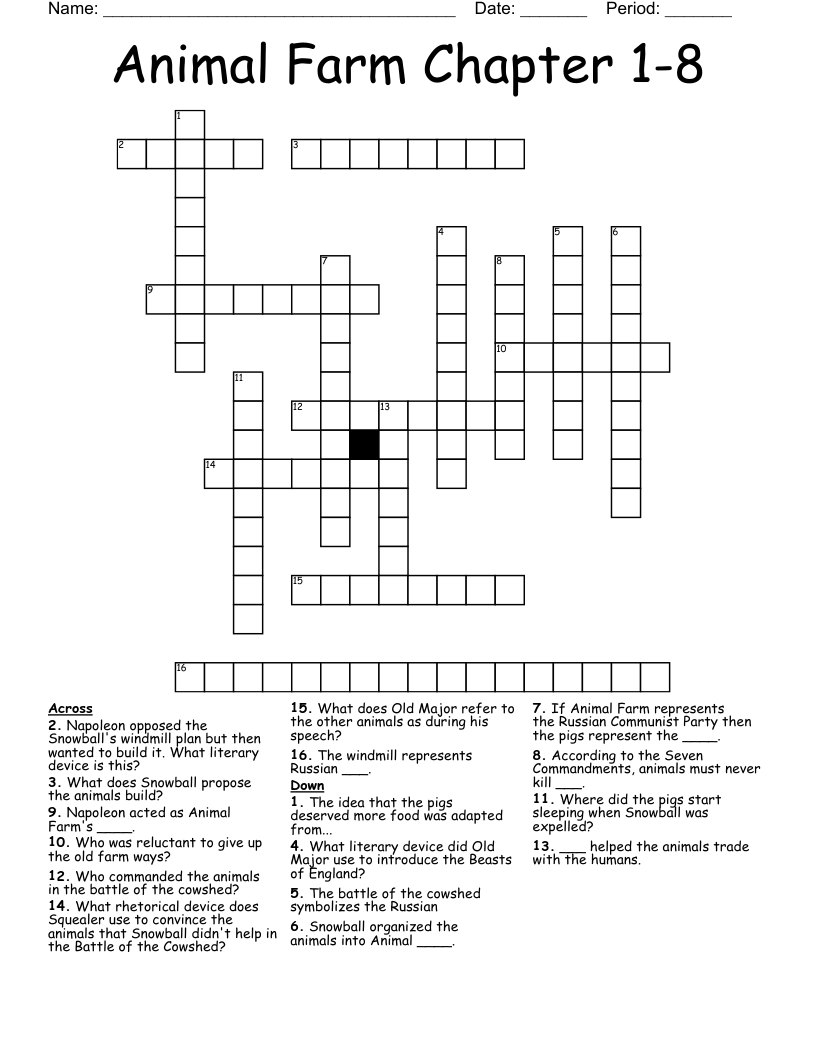 Animal Farm Chapter 1-8 Crossword