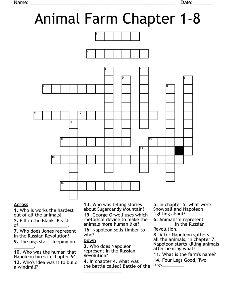 Animal Farm Chapter 1-8 Crossword