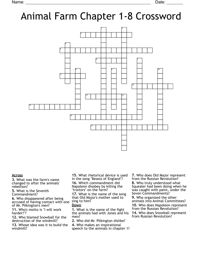 Animal Farm Chapter 1-8 Crossword