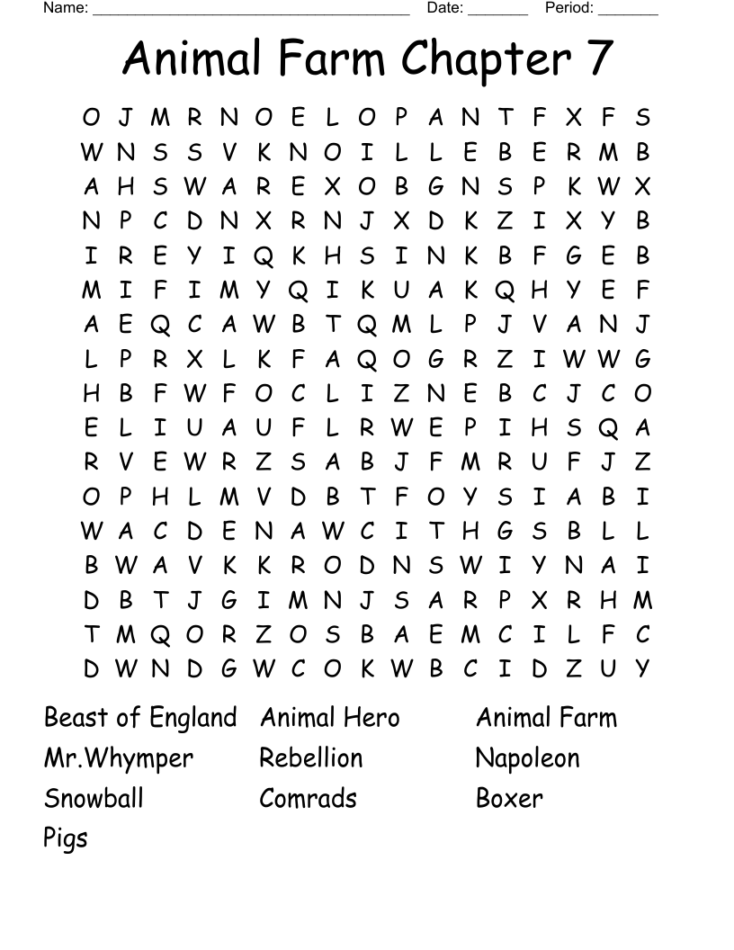 Animal Farm Chapter 7 Word Search
