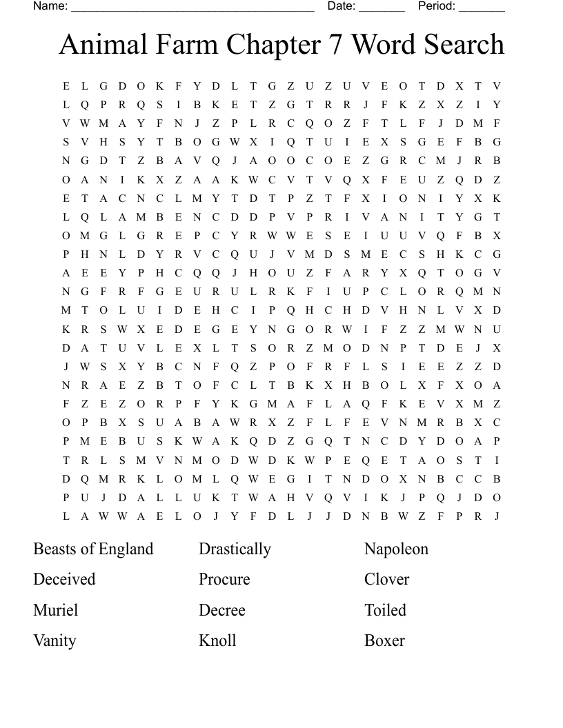 Animal Farm Chapter 7 Word Search