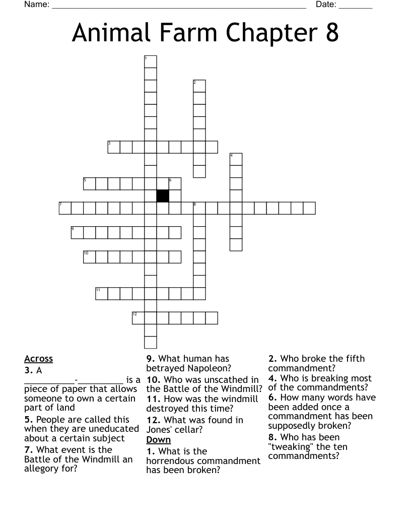 Animal Farm Chapter 8 Crossword