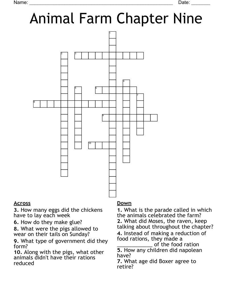 Animal Farm Chapter Nine Crossword