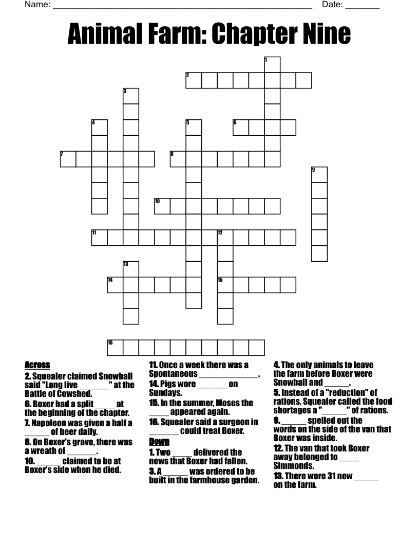 Animal Farm: Chapter Nine Crossword