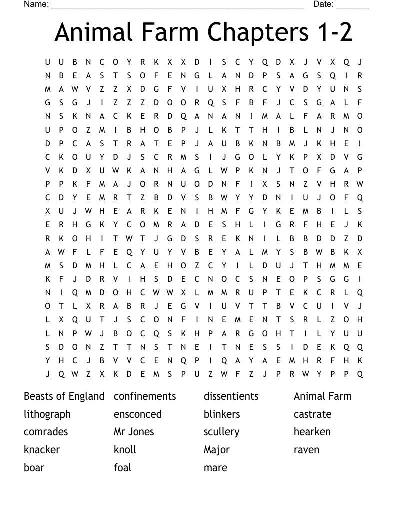Animal Farm Chapters 1-2 Word Search