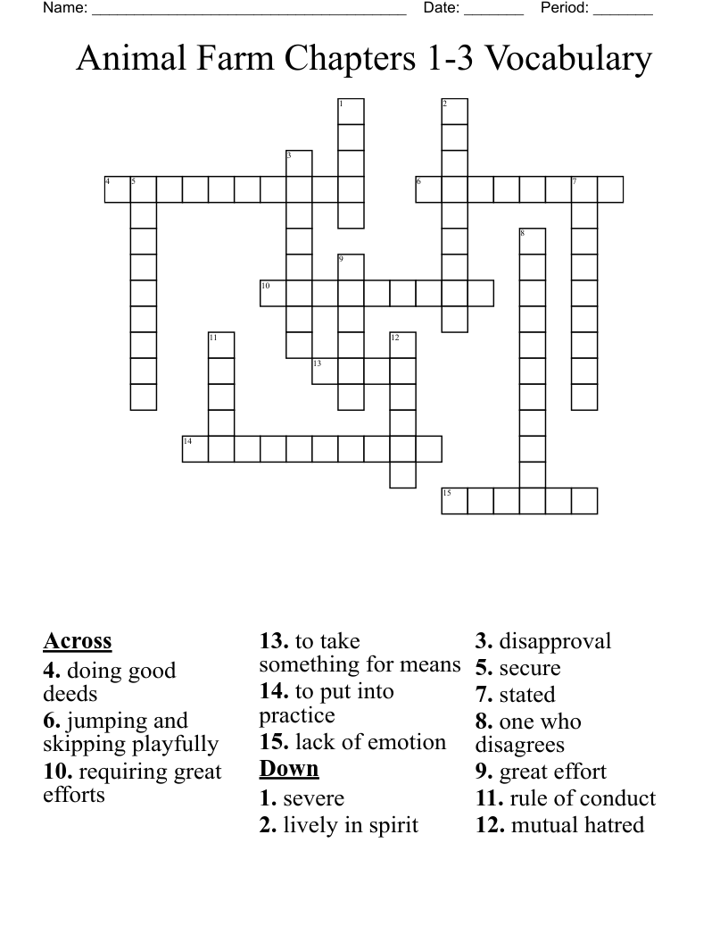 Animal Farm Chapters 1-3 Vocabulary Crossword