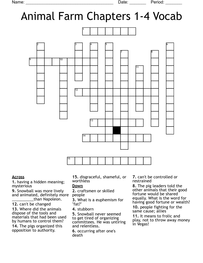 Animal Farm Chapters 1-4 Vocab Crossword