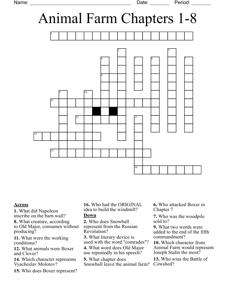 Animal Farm Chapters 1-8 Crossword