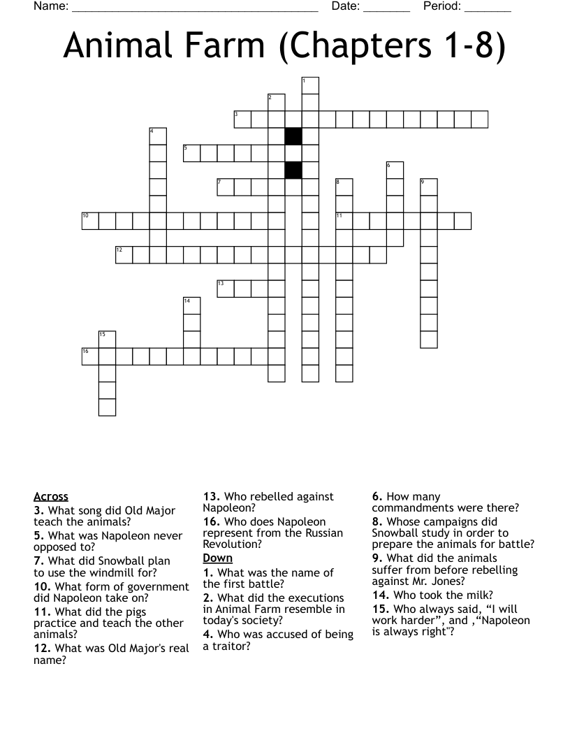 Animal Farm (Chapters 1-8) Crossword
