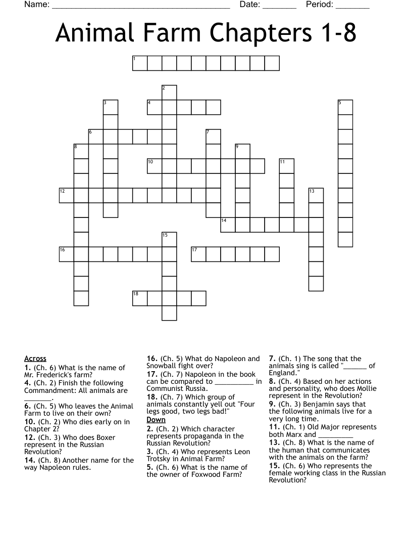 Animal Farm Chapters 1-8 Crossword