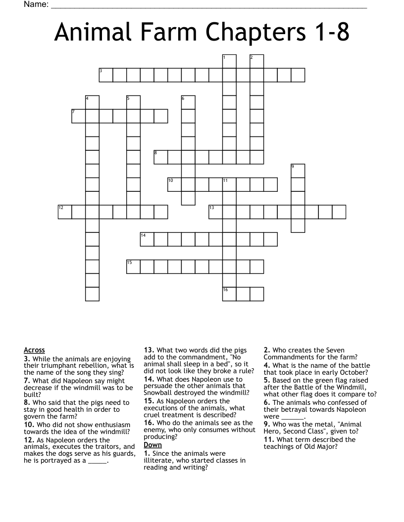 Animal Farm Chapters 1-8 Crossword