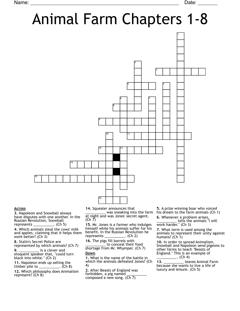 Animal Farm Chapters 1-8 Crossword