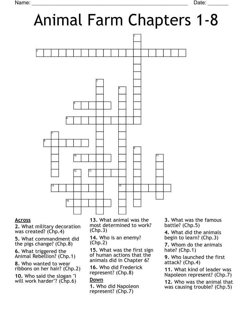 Animal Farm Chapters 1-8 Crossword