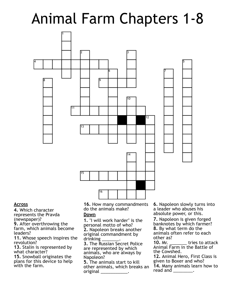 Animal Farm Chapters 1-8 Crossword