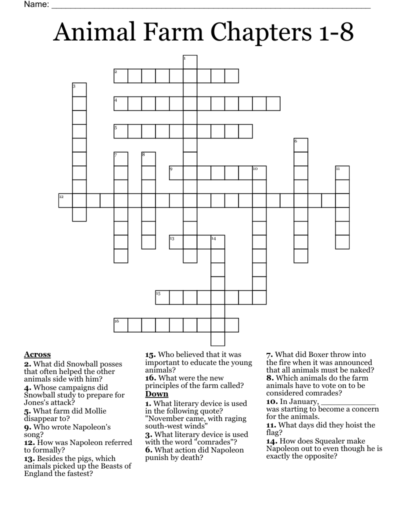 Animal Farm Chapters 1-8 Crossword