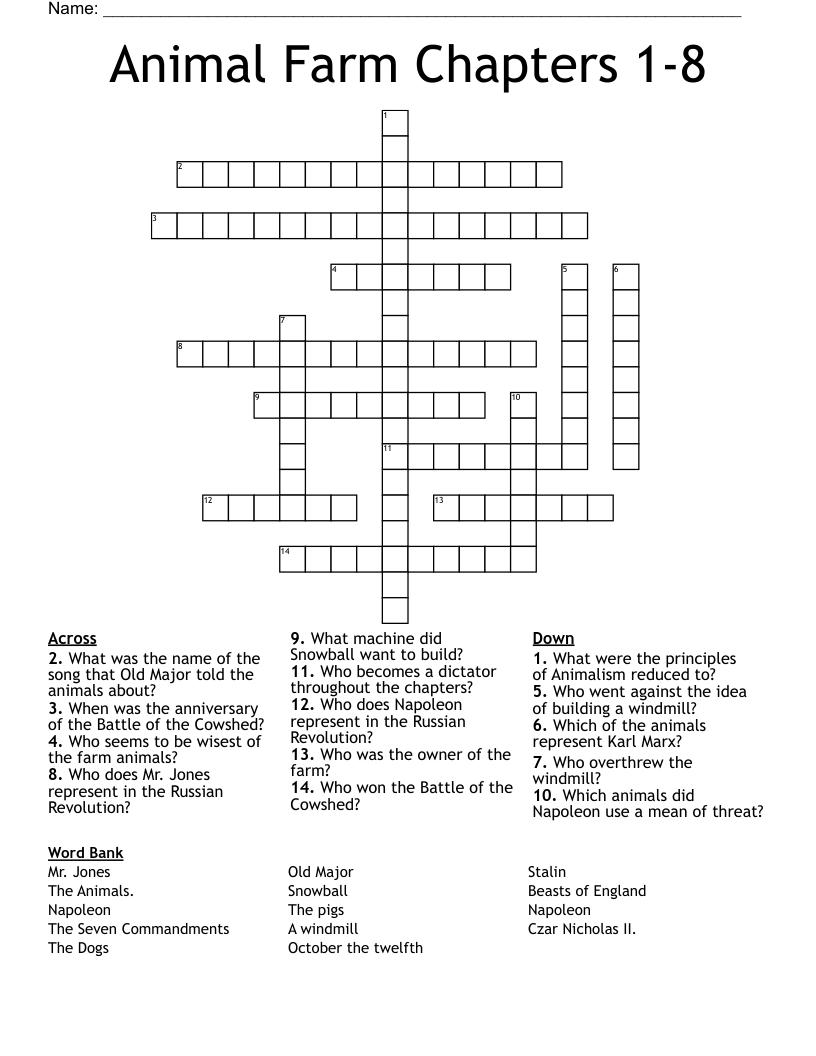 Animal Farm Chapters 1-8 Crossword
