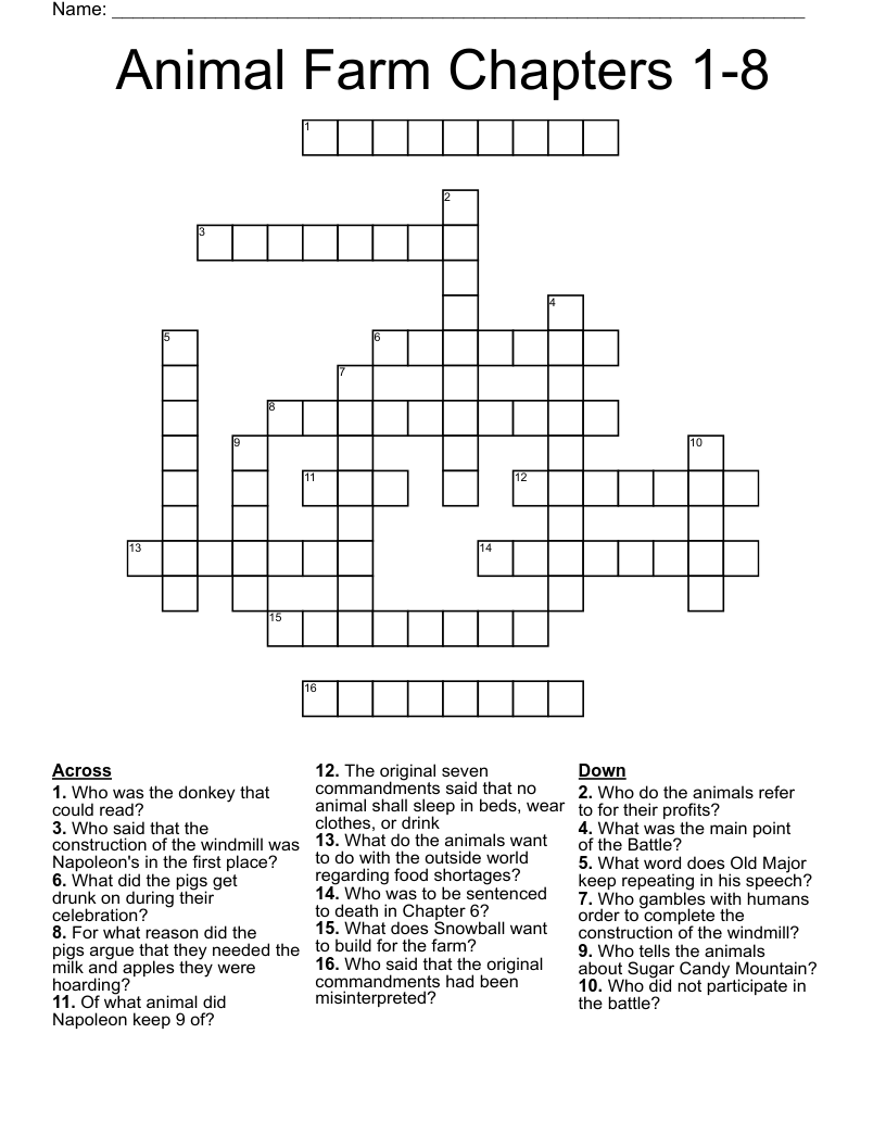 Animal Farm Chapters 1-8 Crossword