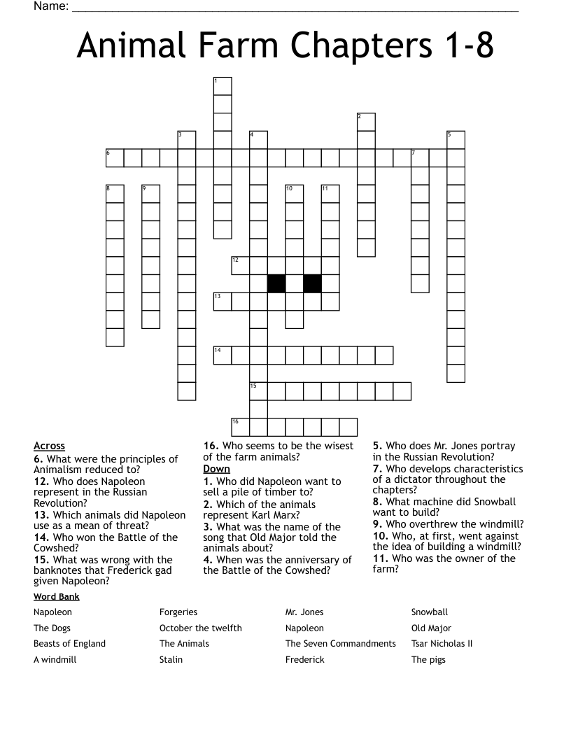 Animal Farm Chapters 1-8 Crossword