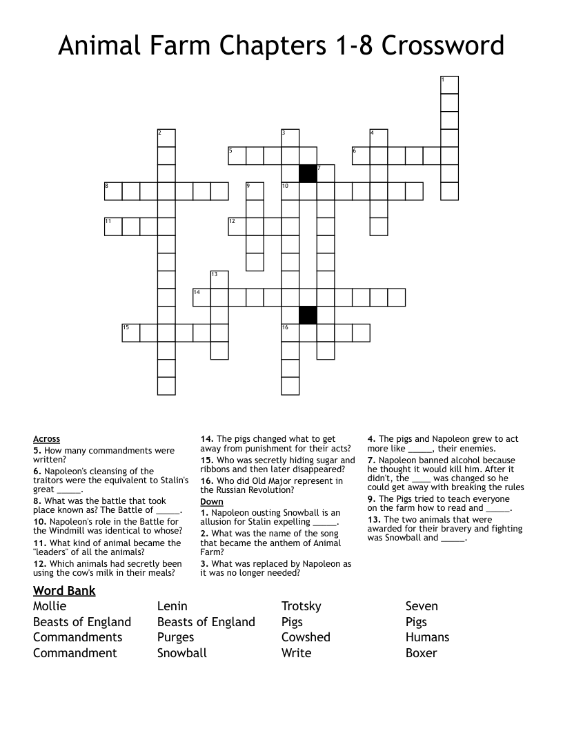 Animal Farm Chapters 1-8 Crossword