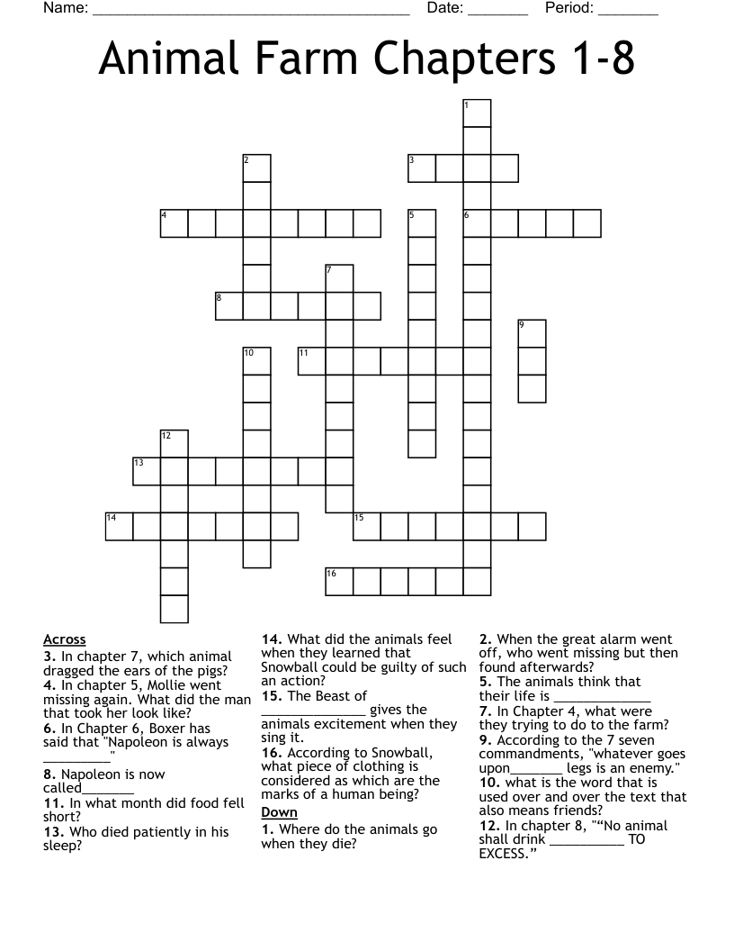 Animal Farm Chapters 1-8  Crossword