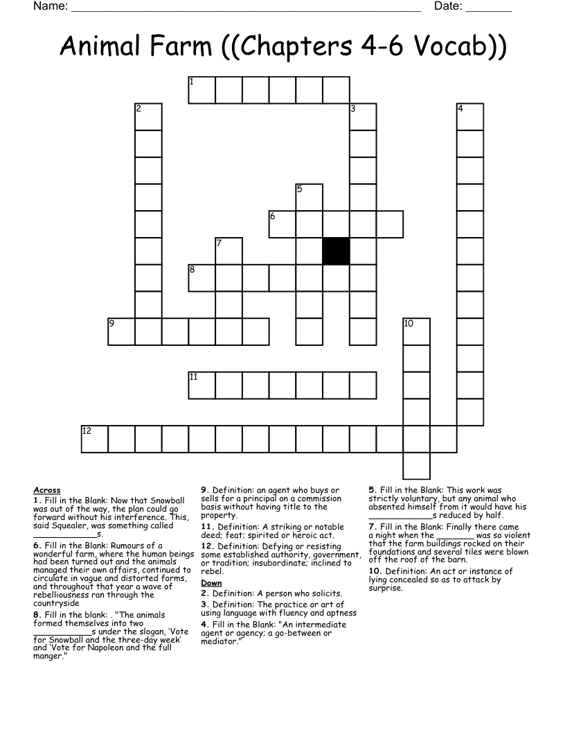 Animal Farm ((Chapters 4-6 Vocab)) Crossword