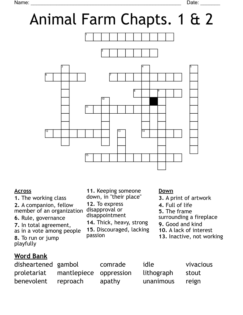 Animal Farm Chapts. 1 & 2 Crossword