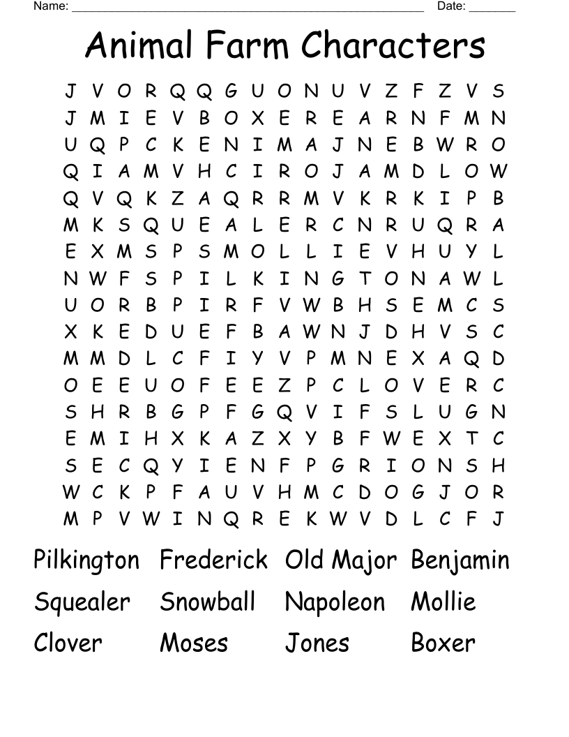 Animal Farm Characters Word Search