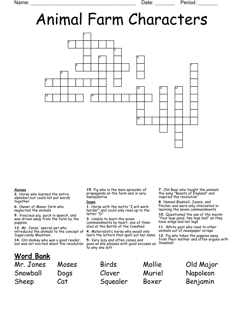Animal Farm Characters Crossword