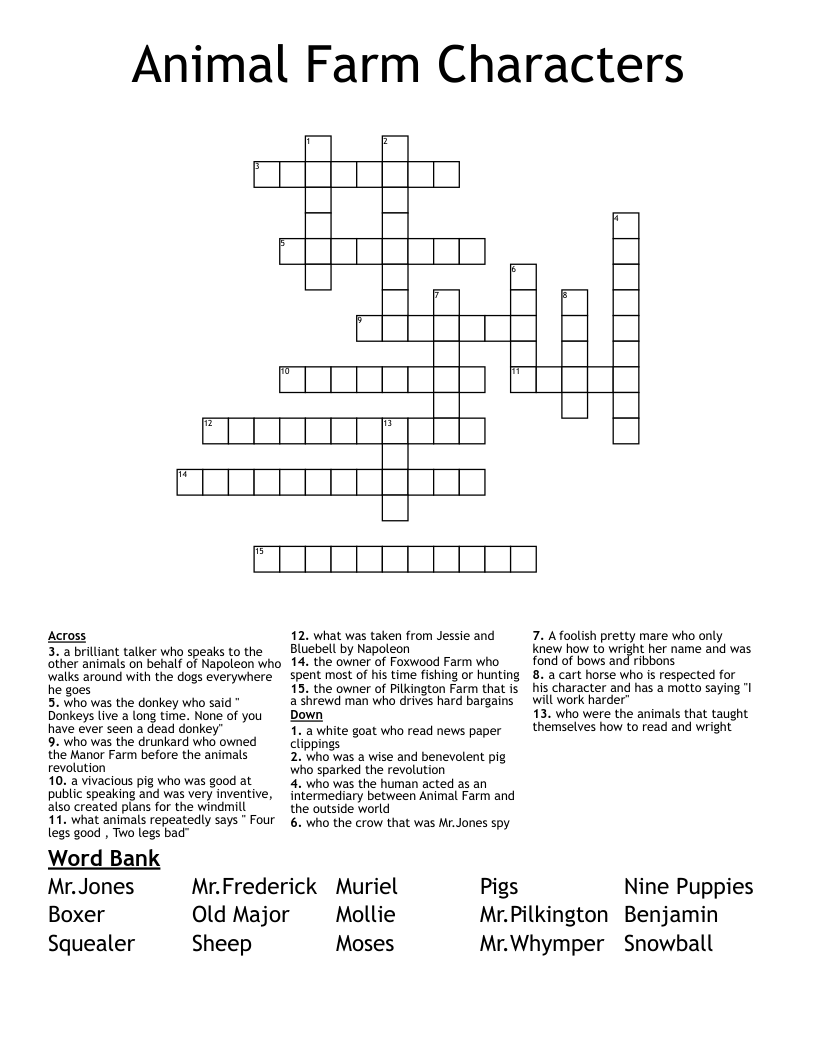 Animal Farm Characters  Crossword