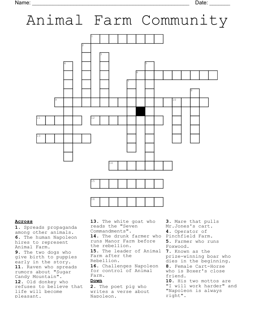 Animal Farm Community Crossword