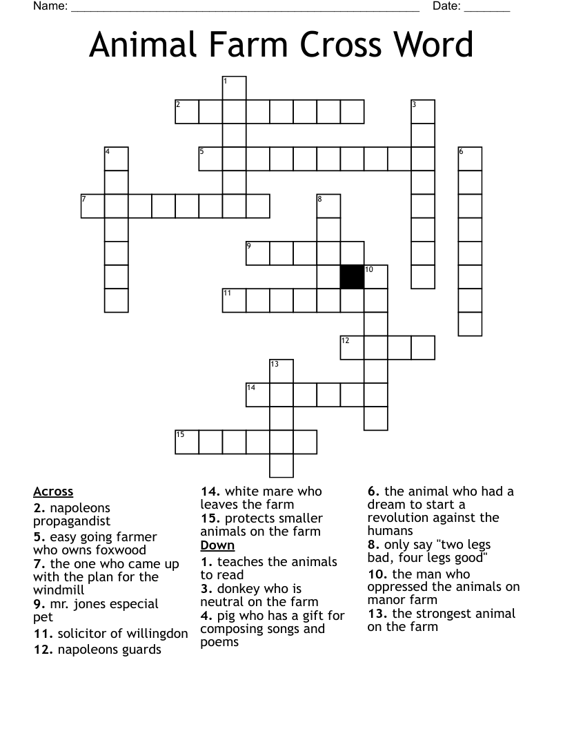 Animal Farm Cross Word