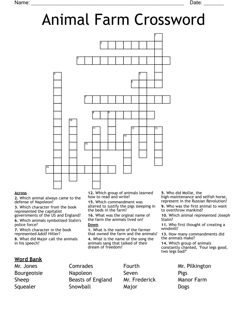 Animal Farm Crossword