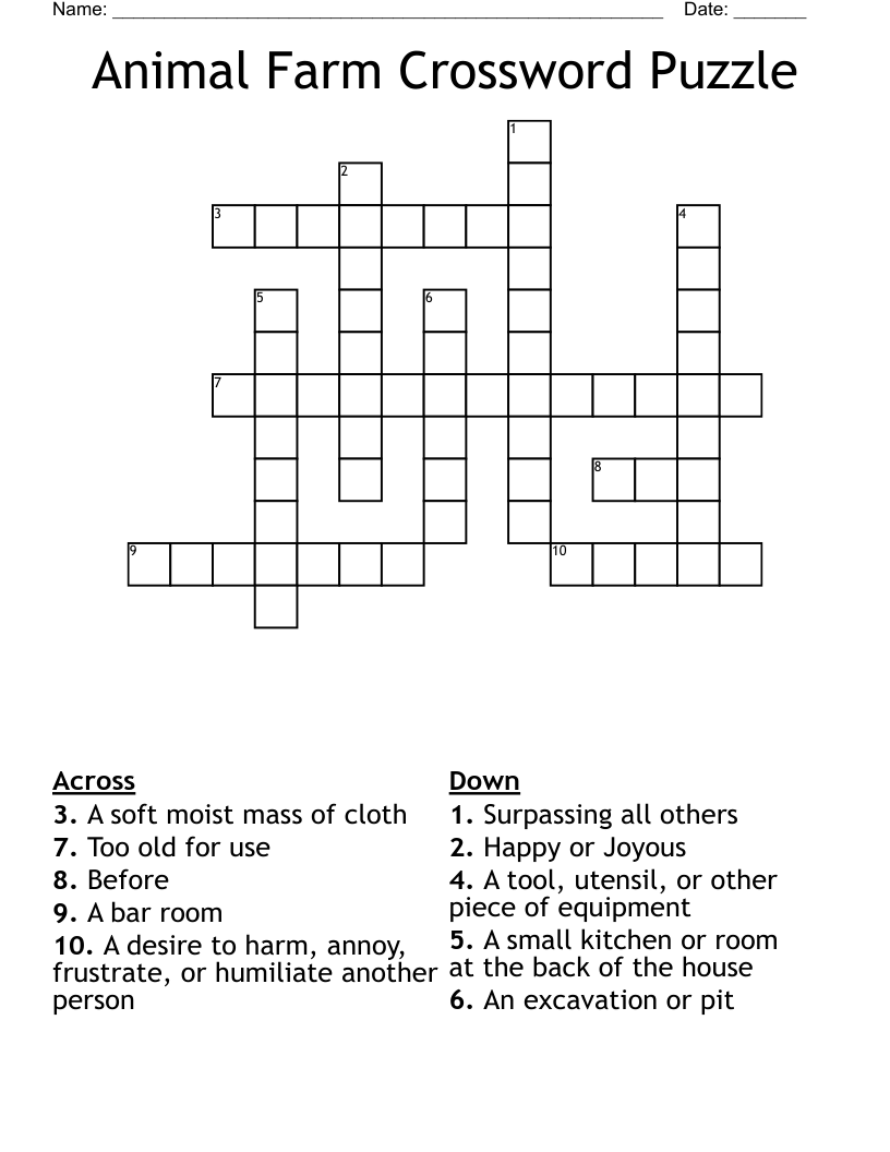 Animal Farm Crossword Puzzle