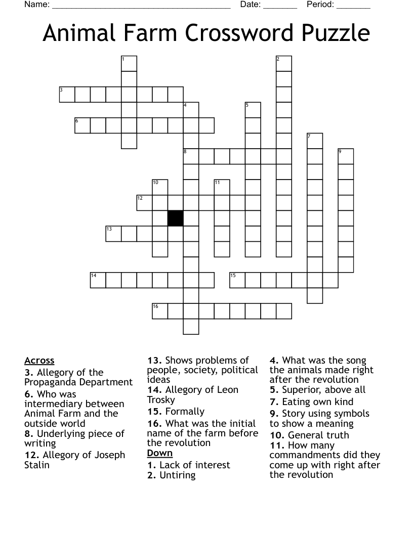 Animal Farm Crossword Puzzle