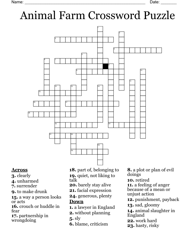 Animal Farm Crossword Puzzle