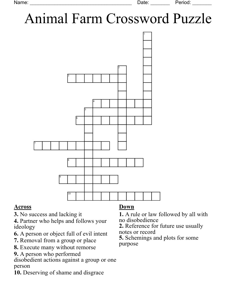 Animal Farm Crossword Puzzle