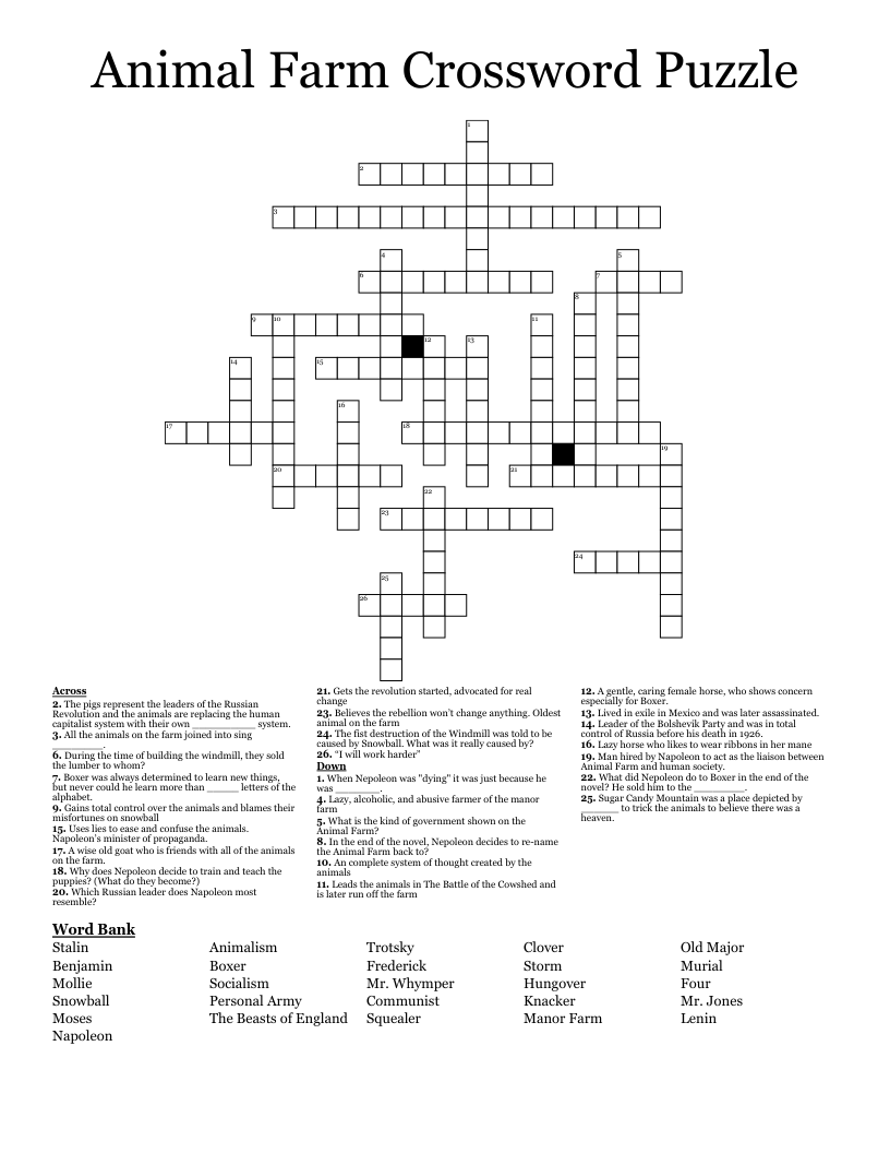 Animal Farm Crossword Puzzle