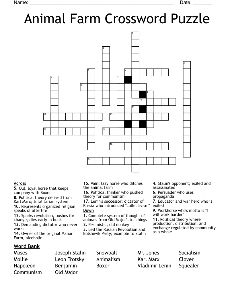 Animal Farm Crossword Puzzle